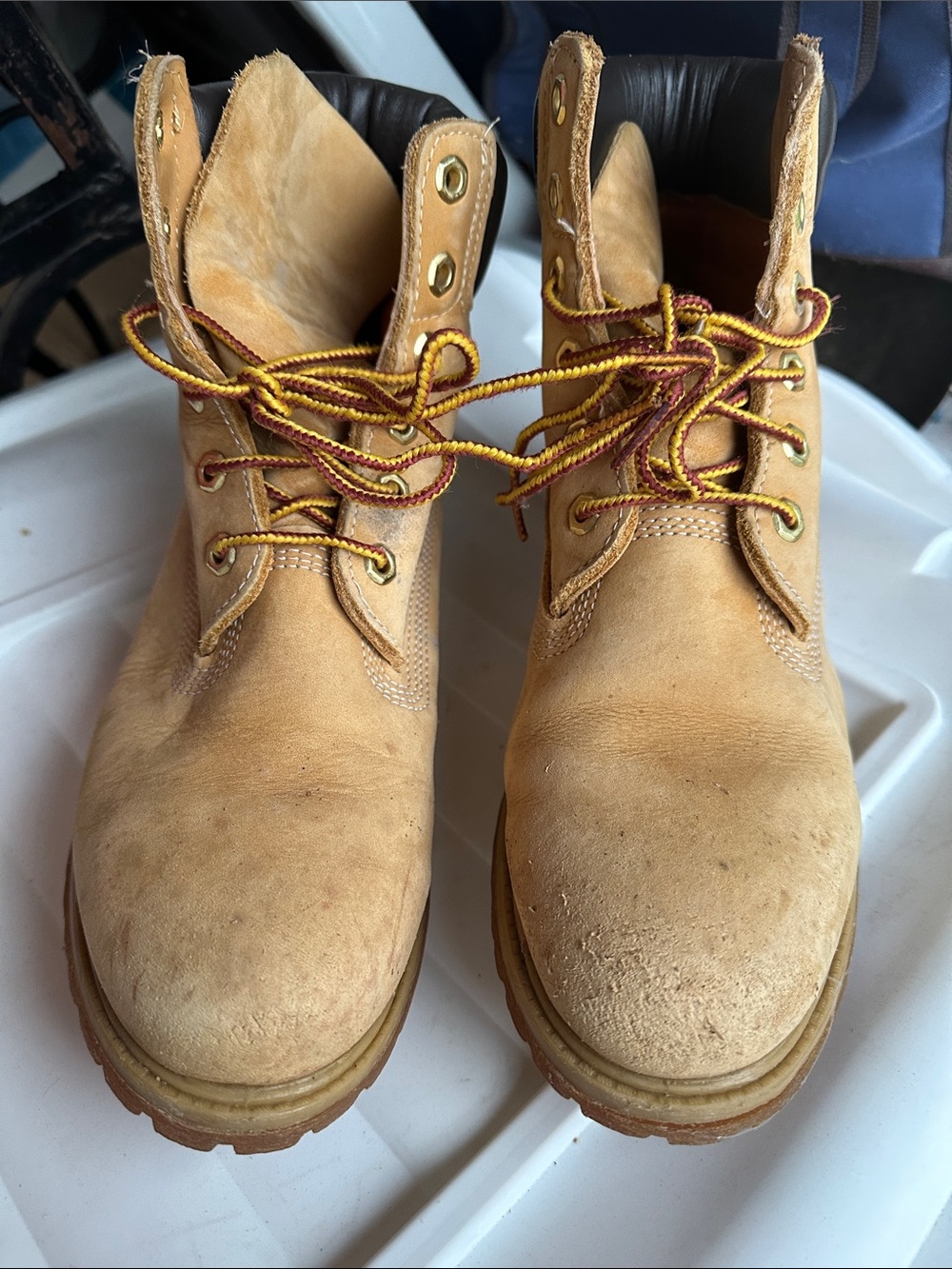 Timberland Wheat Suede Work Boots with Two-Tone Laces